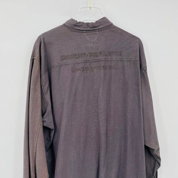 Harley Davidson Size XL Gray Long Sleeve Cotton Motorcycle Button Down Shirt - Picture 7 of 8
